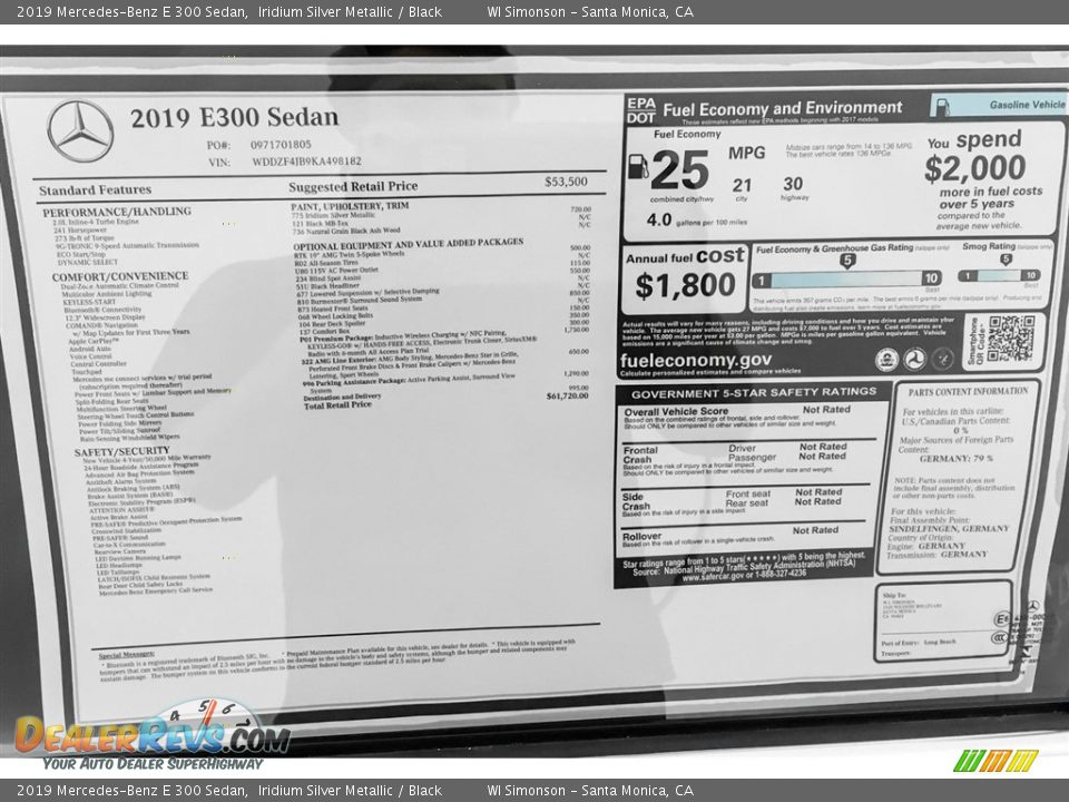 2019 Mercedes-Benz E 300 Sedan Iridium Silver Metallic / Black Photo #10