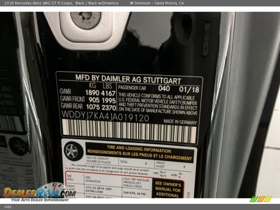 Mercedes-Benz Color Code 040 Black