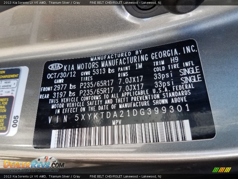 2013 Kia Sorento LX V6 AWD Titanium Silver / Gray Photo #26
