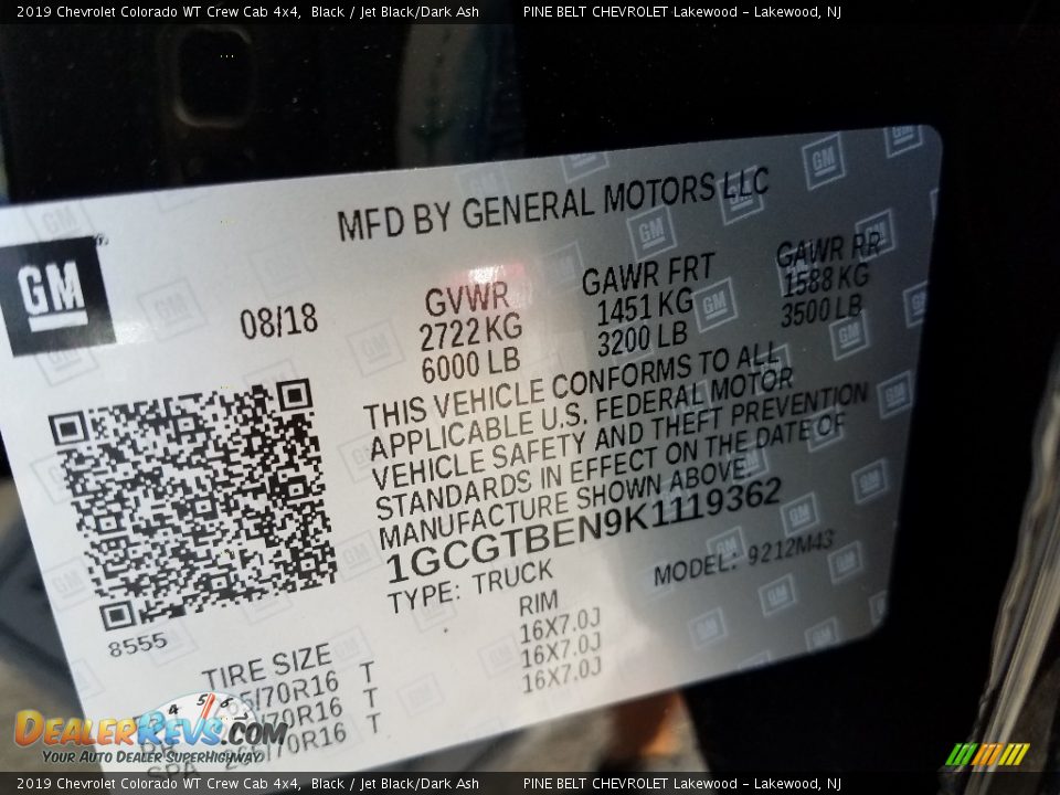 2019 Chevrolet Colorado WT Crew Cab 4x4 Black / Jet Black/Dark Ash Photo #9