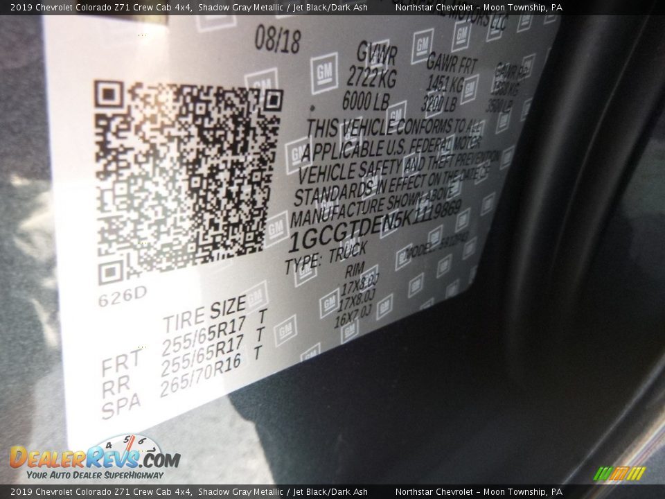 2019 Chevrolet Colorado Z71 Crew Cab 4x4 Shadow Gray Metallic / Jet Black/Dark Ash Photo #17