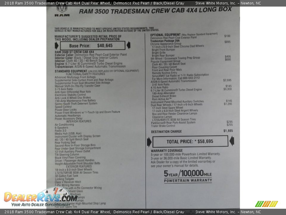 2018 Ram 3500 Tradesman Crew Cab 4x4 Dual Rear Wheel Delmonico Red Pearl / Black/Diesel Gray Photo #28