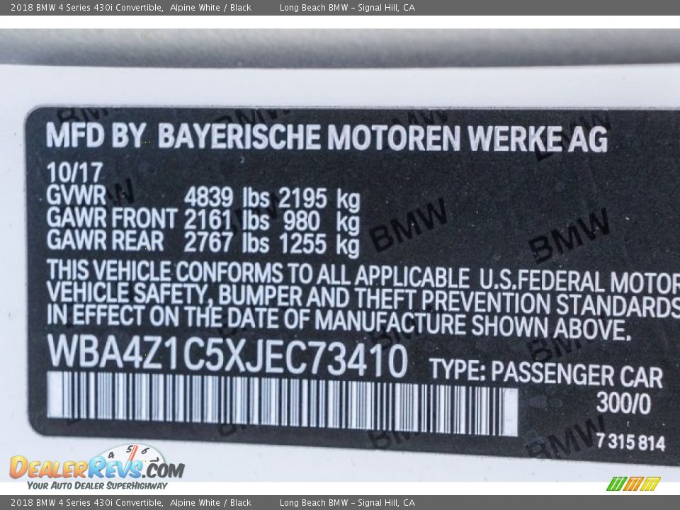 2018 BMW 4 Series 430i Convertible Alpine White / Black Photo #11