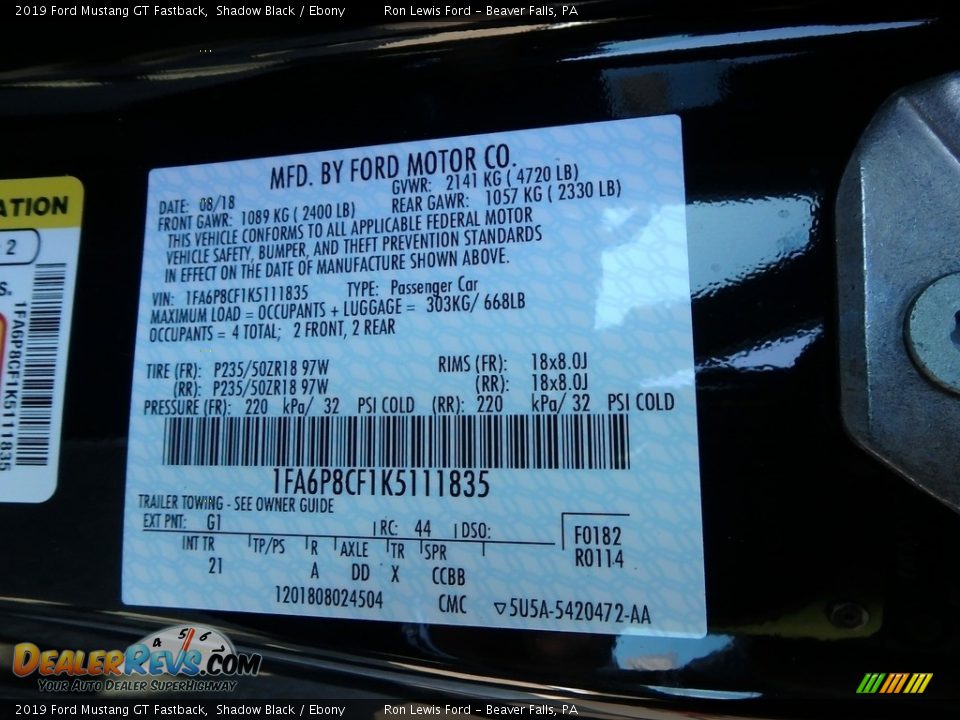 2019 Ford Mustang GT Fastback Shadow Black / Ebony Photo #13