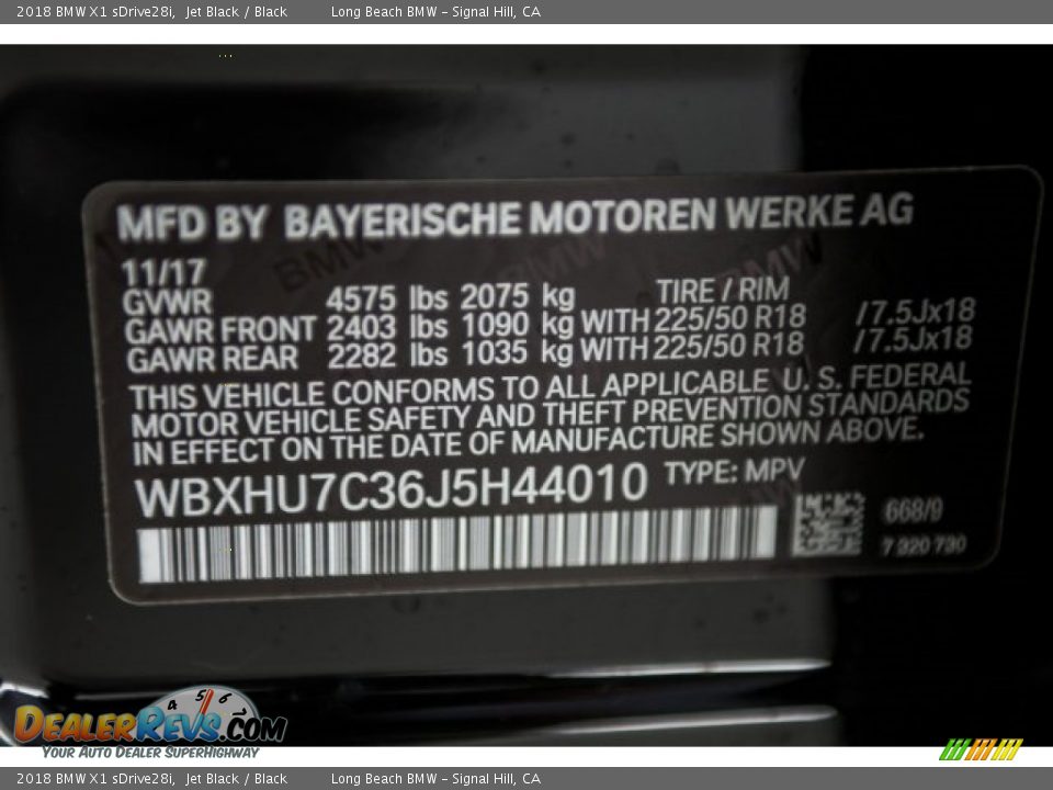 2018 BMW X1 sDrive28i Jet Black / Black Photo #12