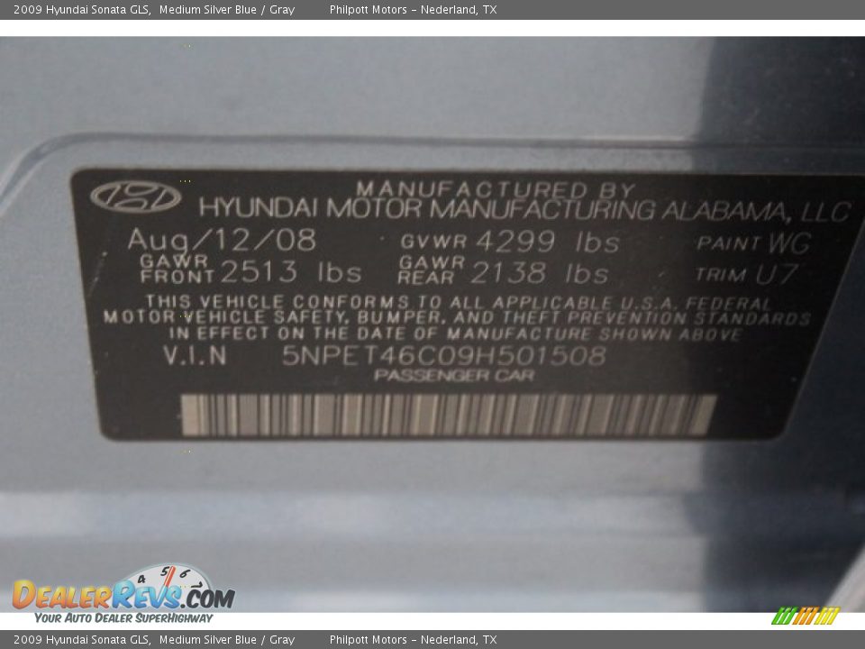 2009 Hyundai Sonata GLS Medium Silver Blue / Gray Photo #33