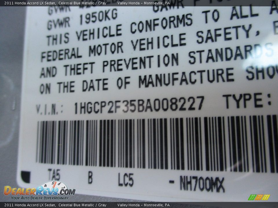 2011 Honda Accord LX Sedan Celestial Blue Metallic / Gray Photo #19