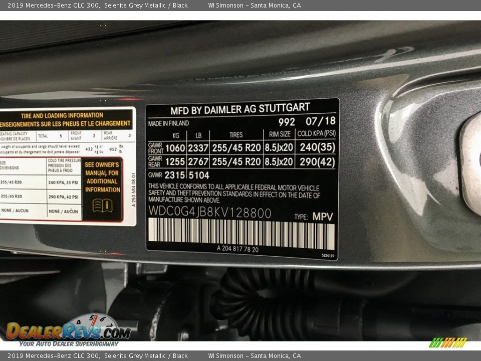 2019 Mercedes-Benz GLC 300 Selenite Grey Metallic / Black Photo #11