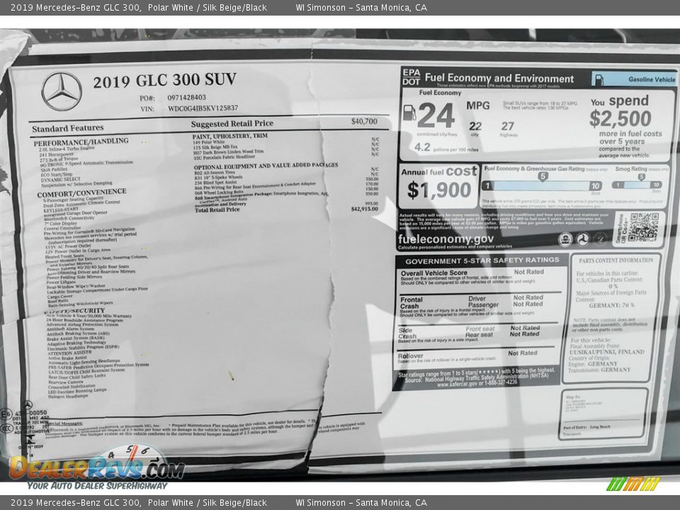 2019 Mercedes-Benz GLC 300 Polar White / Silk Beige/Black Photo #10