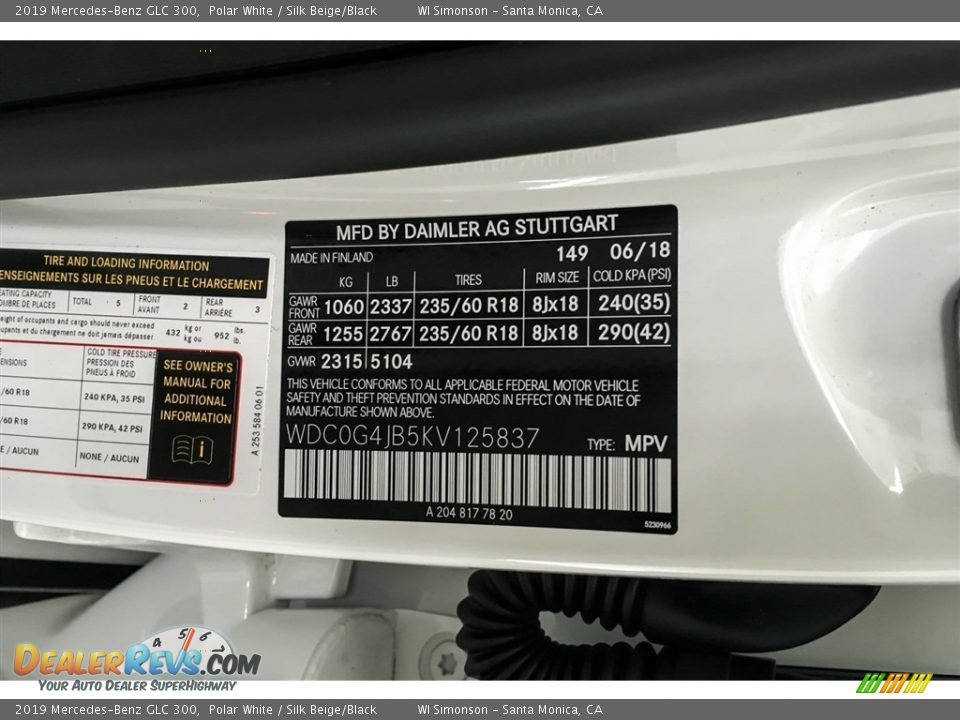 2019 Mercedes-Benz GLC 300 Polar White / Silk Beige/Black Photo #11