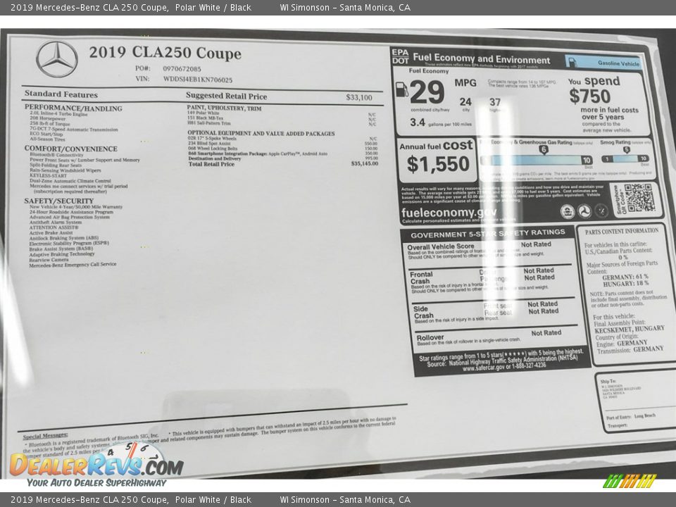 2019 Mercedes-Benz CLA 250 Coupe Polar White / Black Photo #10