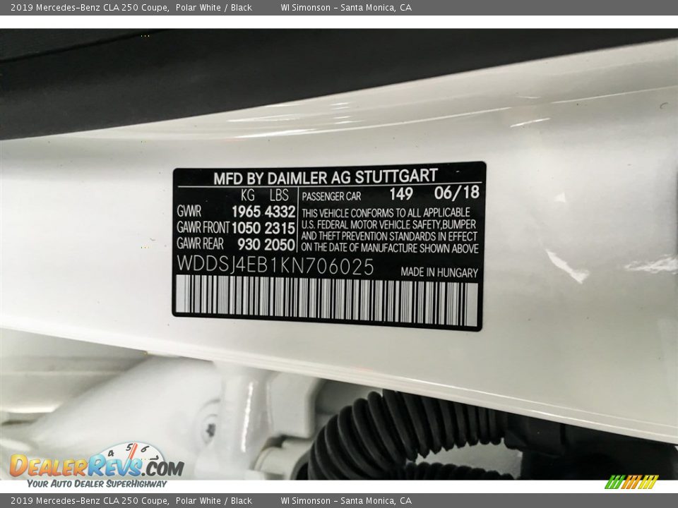 2019 Mercedes-Benz CLA 250 Coupe Polar White / Black Photo #11