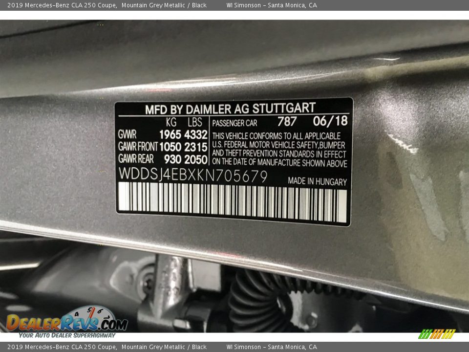 2019 Mercedes-Benz CLA 250 Coupe Mountain Grey Metallic / Black Photo #11