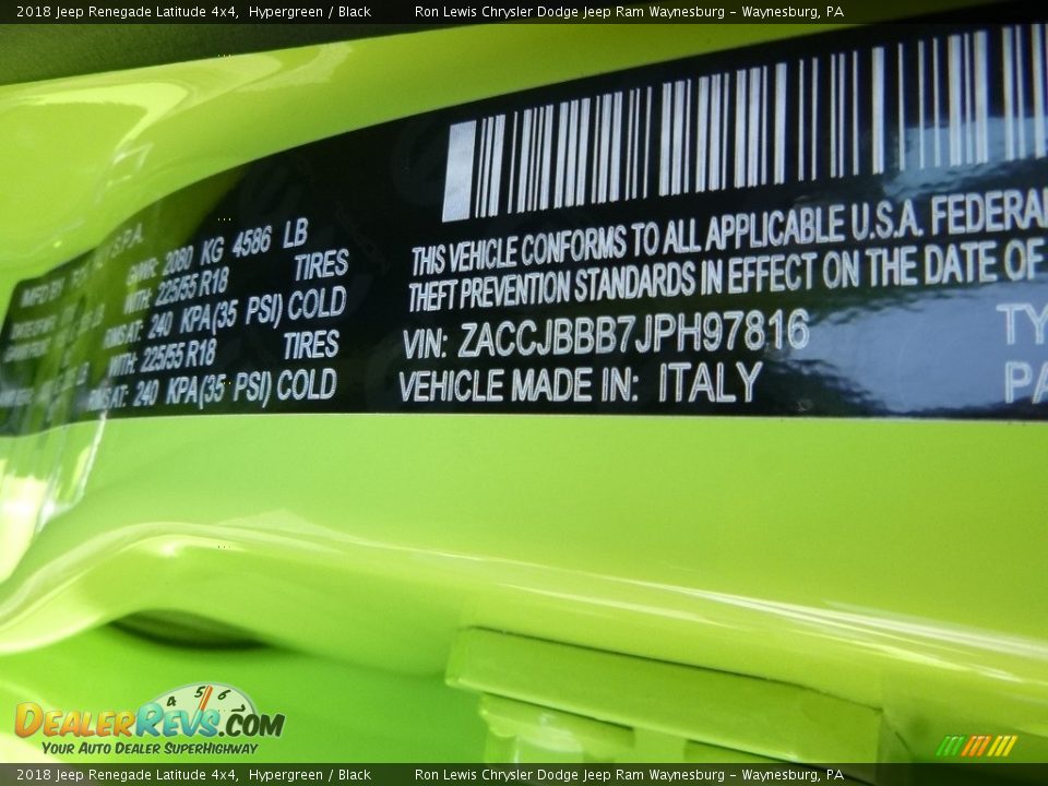 2018 Jeep Renegade Latitude 4x4 Hypergreen / Black Photo #15