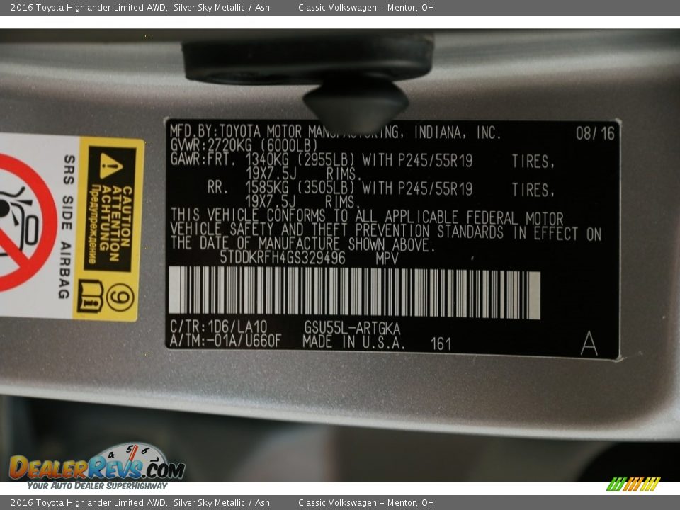 2016 Toyota Highlander Limited AWD Silver Sky Metallic / Ash Photo #23