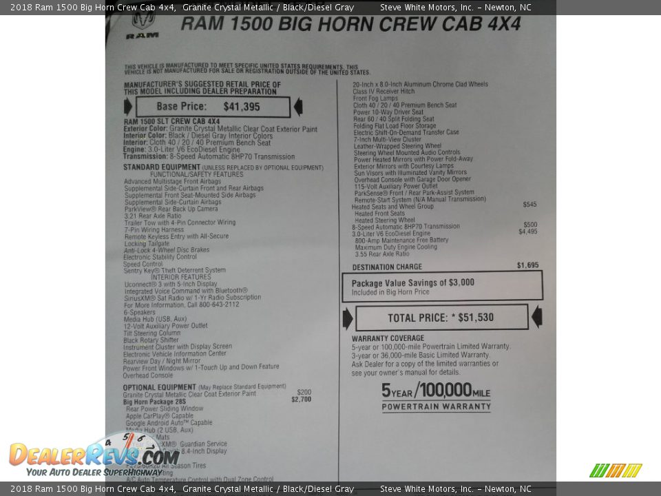2018 Ram 1500 Big Horn Crew Cab 4x4 Window Sticker Photo #34