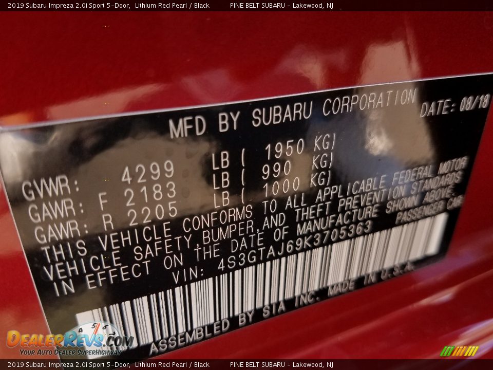 2019 Subaru Impreza 2.0i Sport 5-Door Lithium Red Pearl / Black Photo #9