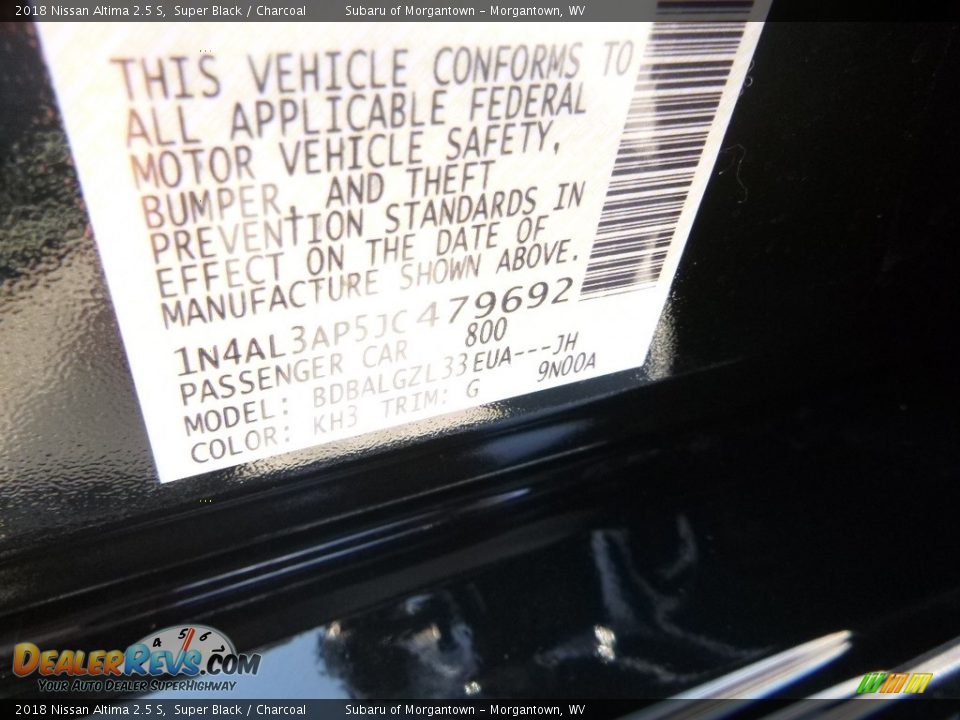 2018 Nissan Altima 2.5 S Super Black / Charcoal Photo #15