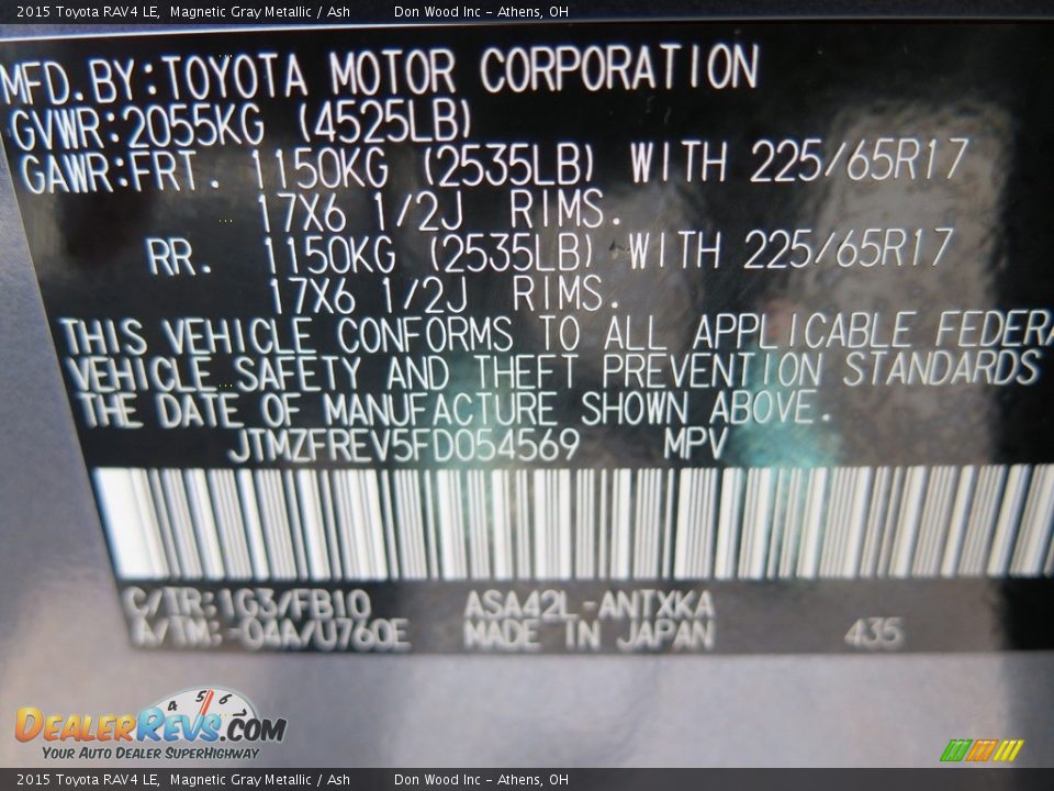 2015 Toyota RAV4 LE Magnetic Gray Metallic / Ash Photo #31