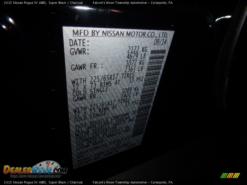 2015 Nissan Rogue SV AWD Super Black / Charcoal Photo #23