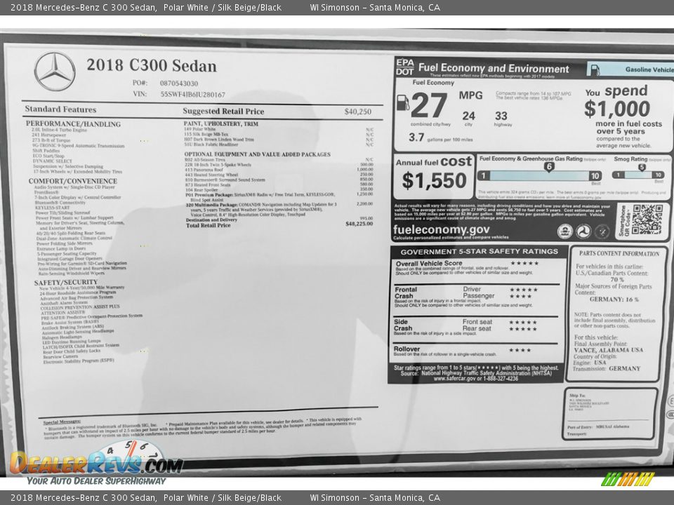 2018 Mercedes-Benz C 300 Sedan Polar White / Silk Beige/Black Photo #10