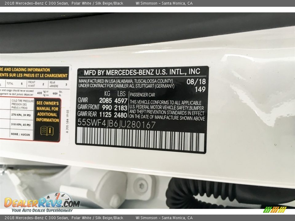 2018 Mercedes-Benz C 300 Sedan Polar White / Silk Beige/Black Photo #11