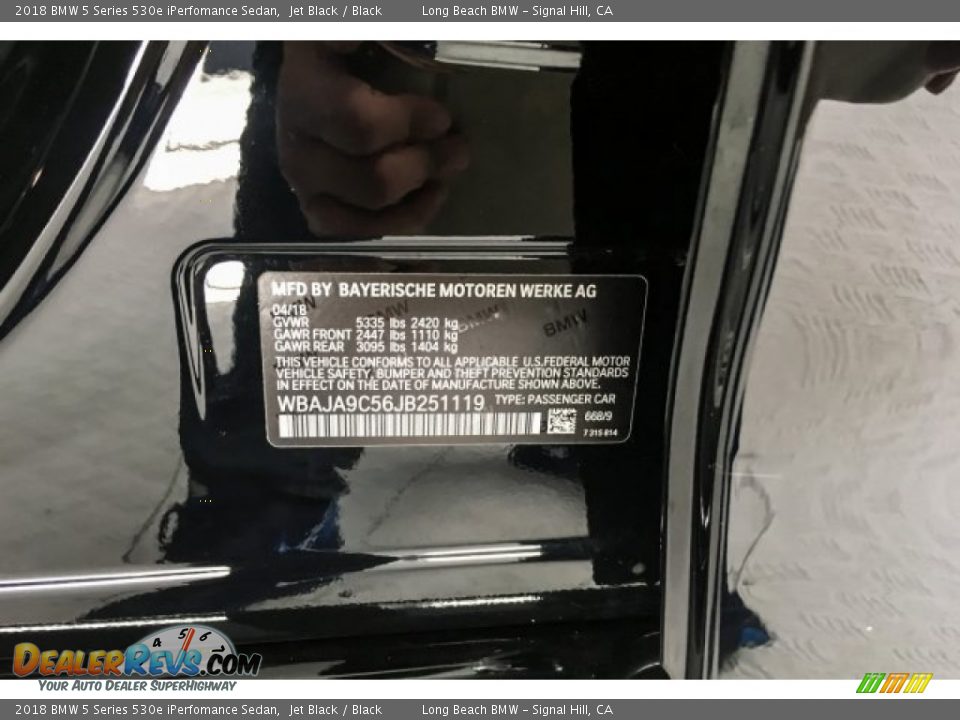 2018 BMW 5 Series 530e iPerfomance Sedan Jet Black / Black Photo #21