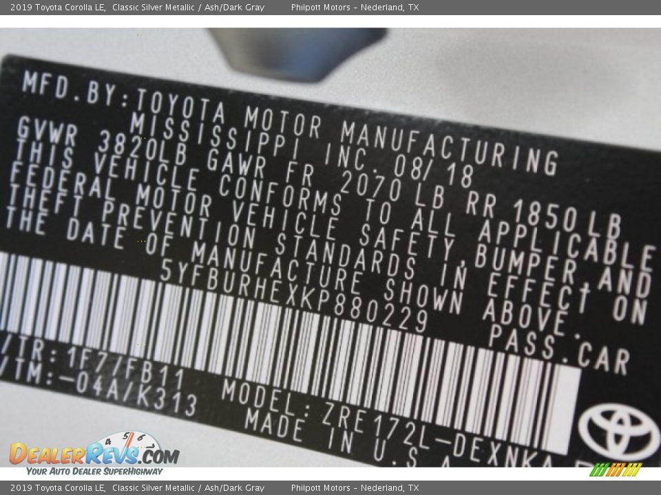 2019 Toyota Corolla LE Classic Silver Metallic / Ash/Dark Gray Photo #33