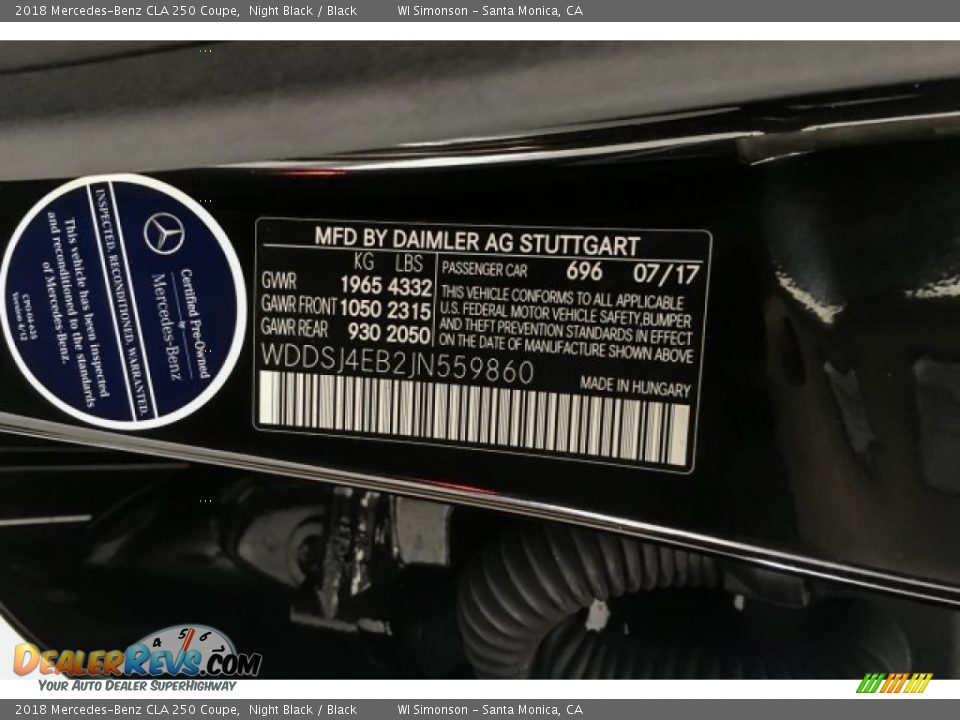 2018 Mercedes-Benz CLA 250 Coupe Night Black / Black Photo #25