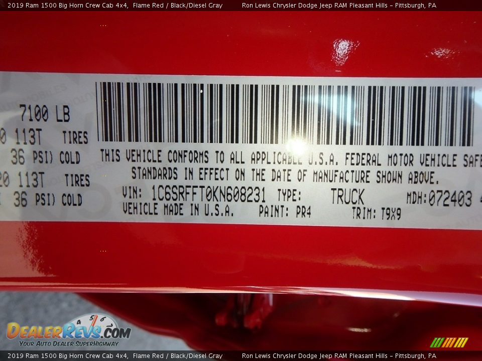 2019 Ram 1500 Big Horn Crew Cab 4x4 Flame Red / Black/Diesel Gray Photo #14