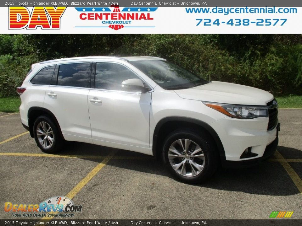 2015 Toyota Highlander XLE AWD Blizzard Pearl White / Ash Photo #1