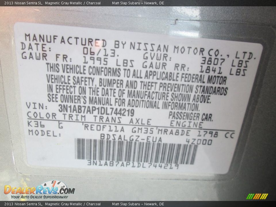 2013 Nissan Sentra SL Magnetic Gray Metallic / Charcoal Photo #29