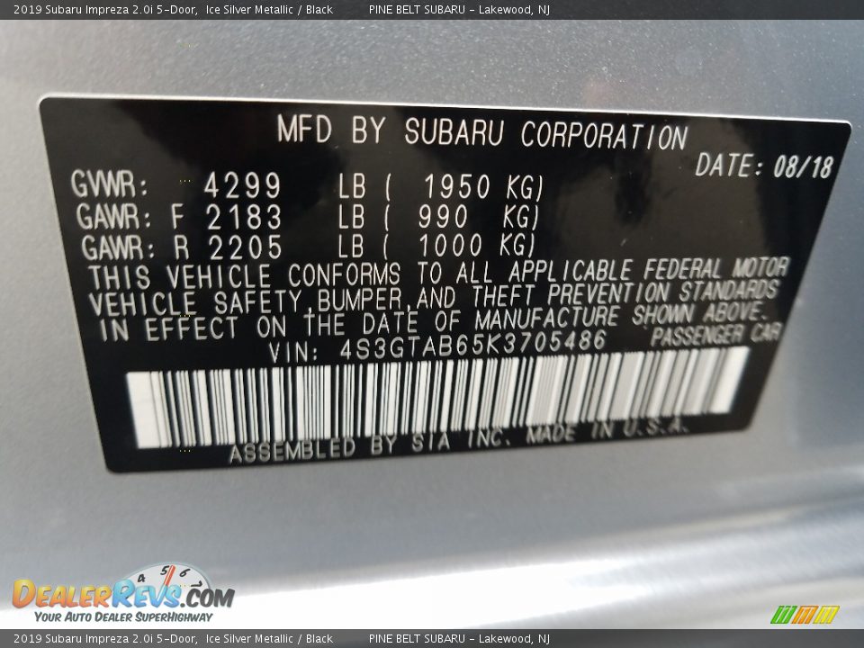 2019 Subaru Impreza 2.0i 5-Door Ice Silver Metallic / Black Photo #9