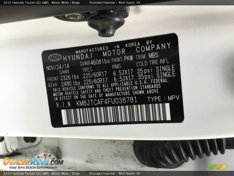 2015 Hyundai Tucson GLS AWD Winter White / Beige Photo #31