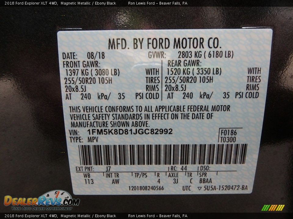2018 Ford Explorer XLT 4WD Magnetic Metallic / Ebony Black Photo #16