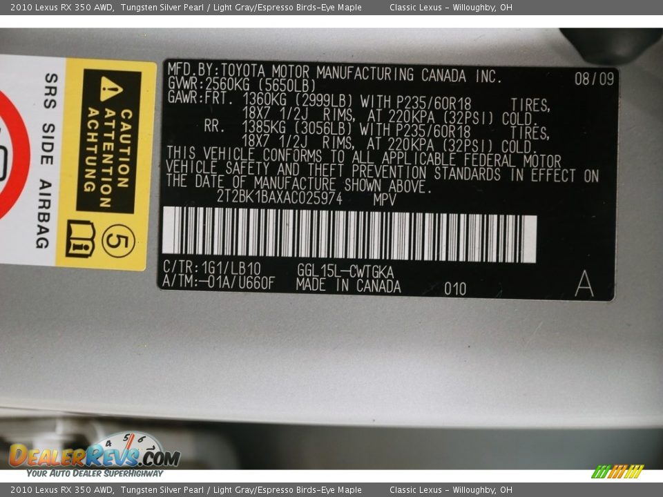 2010 Lexus RX 350 AWD Tungsten Silver Pearl / Light Gray/Espresso Birds-Eye Maple Photo #25