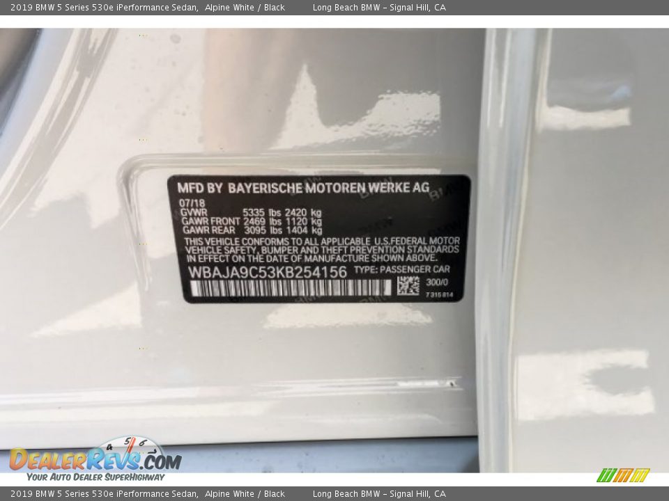 2019 BMW 5 Series 530e iPerformance Sedan Alpine White / Black Photo #11