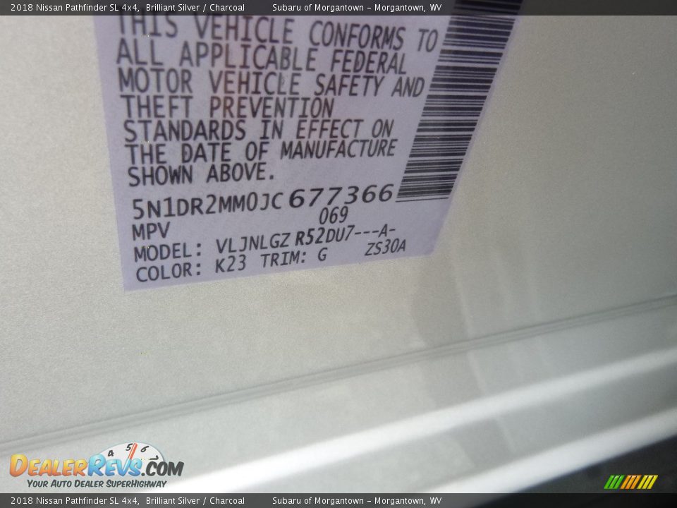 2018 Nissan Pathfinder SL 4x4 Brilliant Silver / Charcoal Photo #15