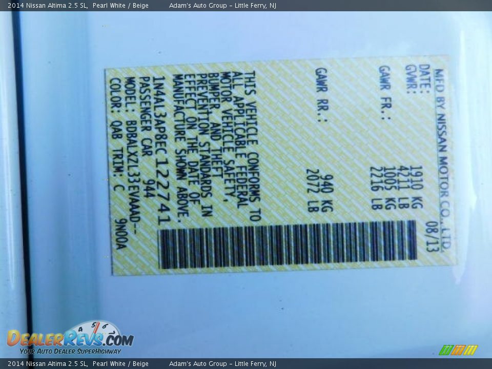 2014 Nissan Altima 2.5 SL Pearl White / Beige Photo #31