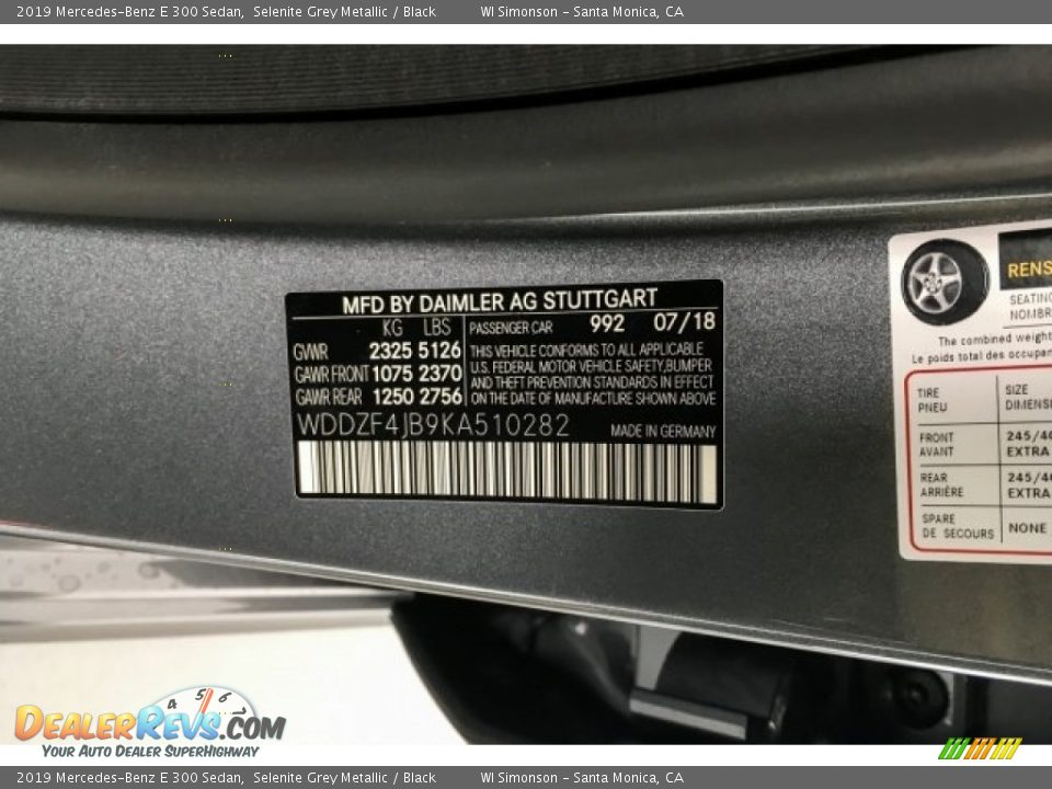 2019 Mercedes-Benz E 300 Sedan Selenite Grey Metallic / Black Photo #11