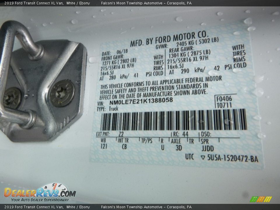 2019 Ford Transit Connect XL Van White / Ebony Photo #12