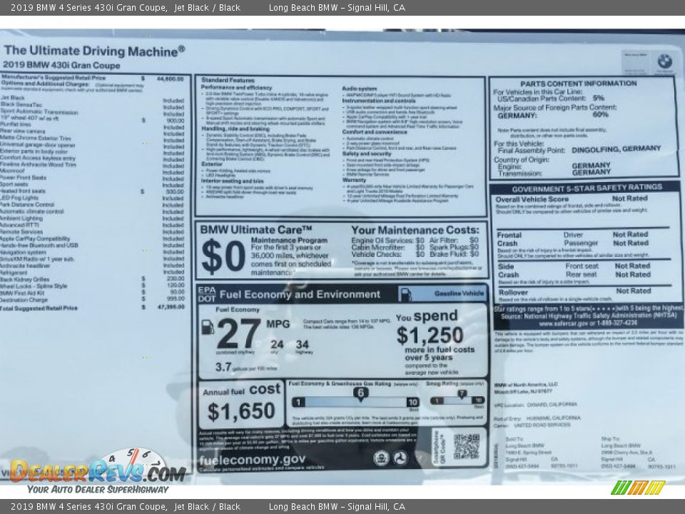 2019 BMW 4 Series 430i Gran Coupe Jet Black / Black Photo #10