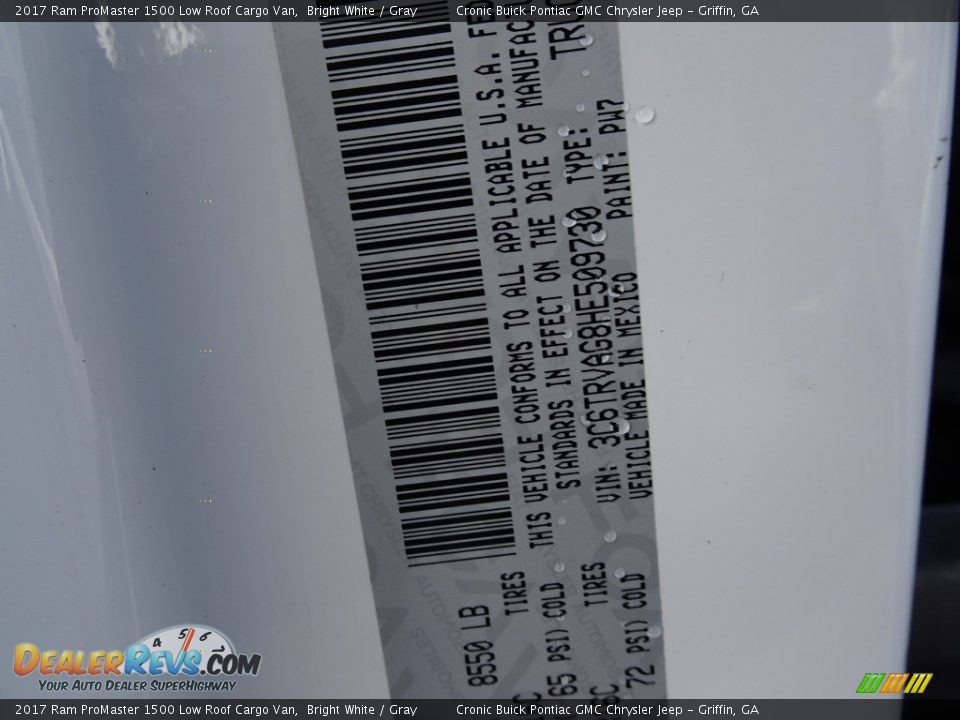 2017 Ram ProMaster 1500 Low Roof Cargo Van Bright White / Gray Photo #14