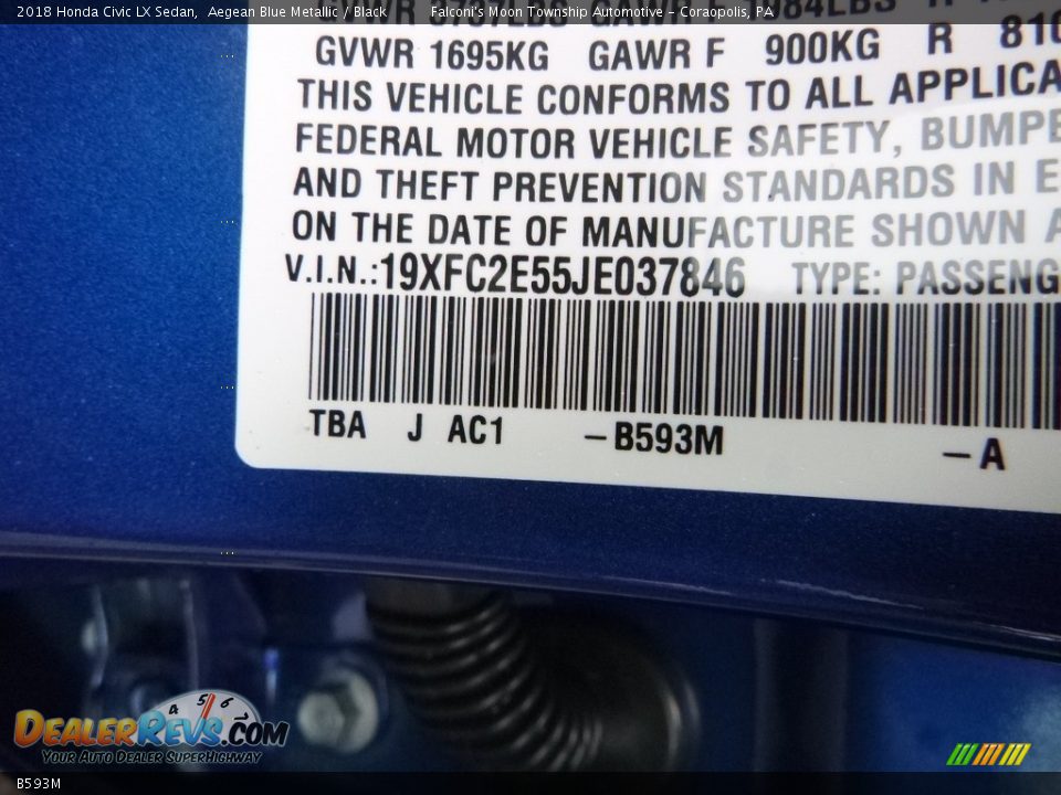 Honda Color Code B593M Aegean Blue Metallic