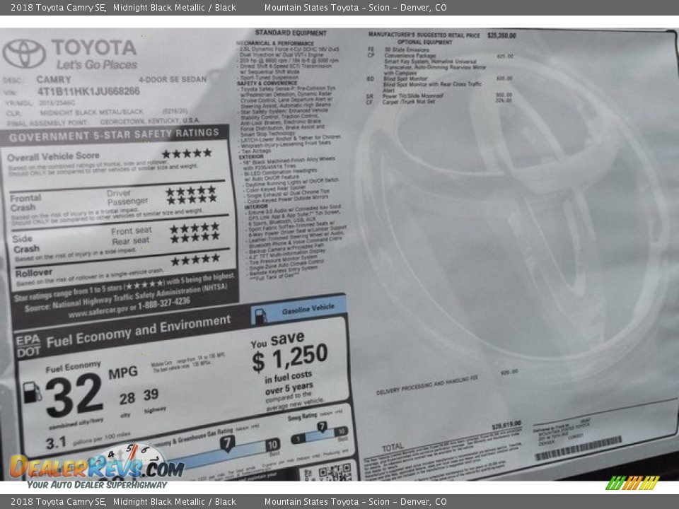 2018 Toyota Camry SE Midnight Black Metallic / Black Photo #36