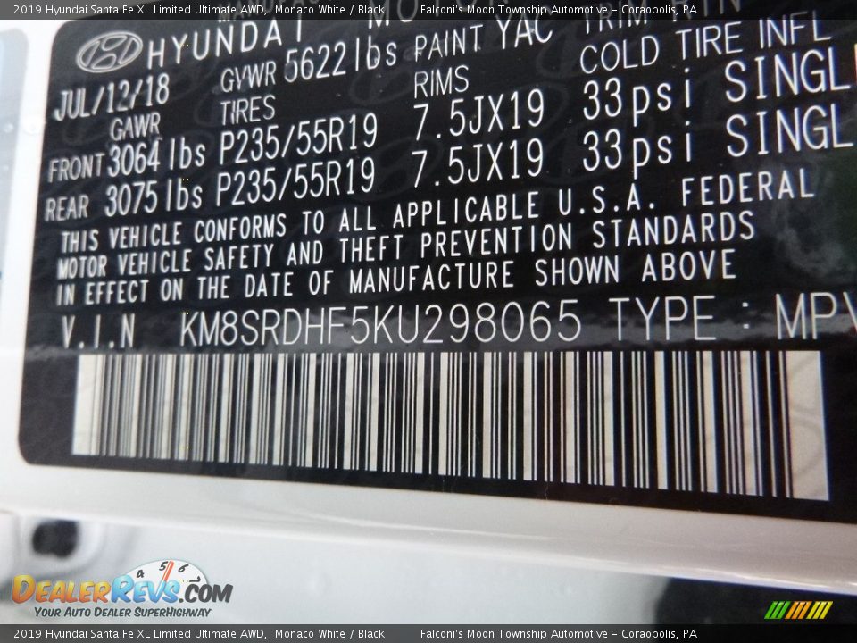 2019 Hyundai Santa Fe XL Limited Ultimate AWD Monaco White / Black Photo #12