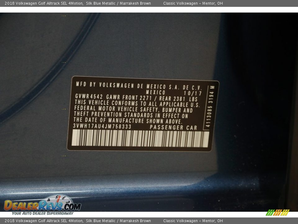 2018 Volkswagen Golf Alltrack SEL 4Motion Silk Blue Metallic / Marrakesh Brown Photo #24