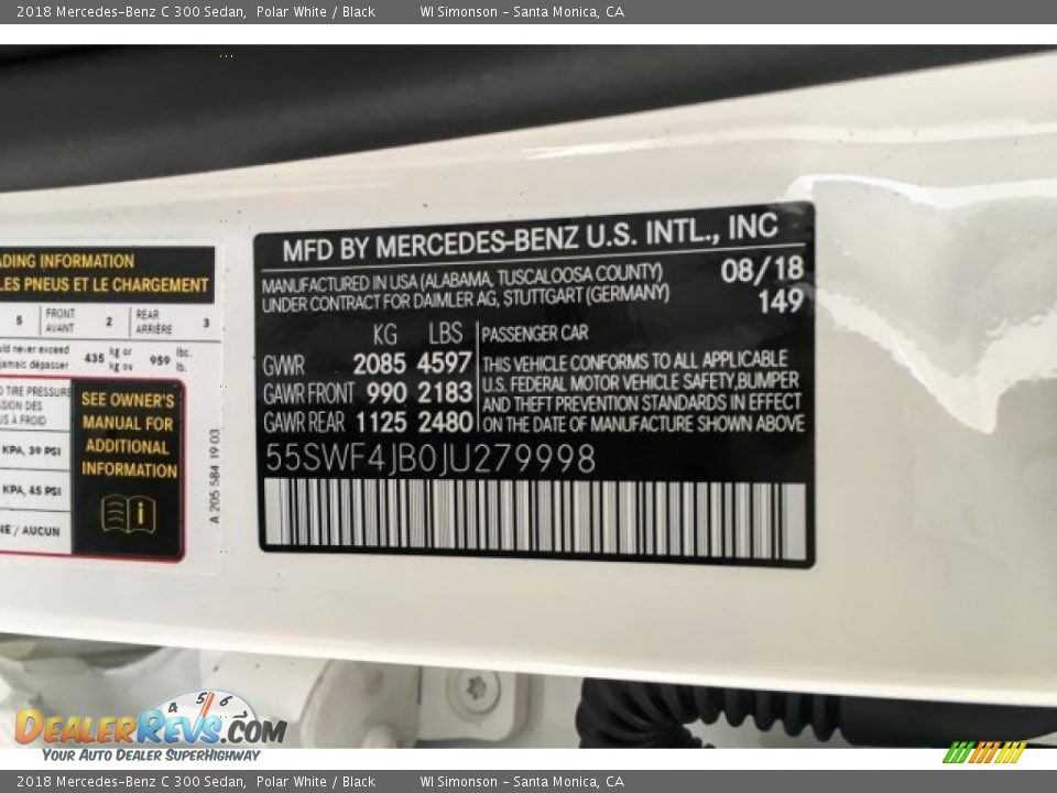 2018 Mercedes-Benz C 300 Sedan Polar White / Black Photo #11