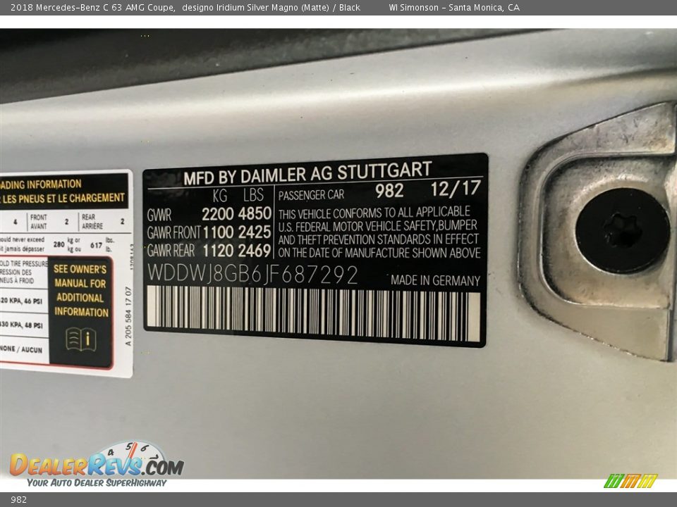 Mercedes-Benz Color Code 982 designo Iridium Silver Magno (Matte)