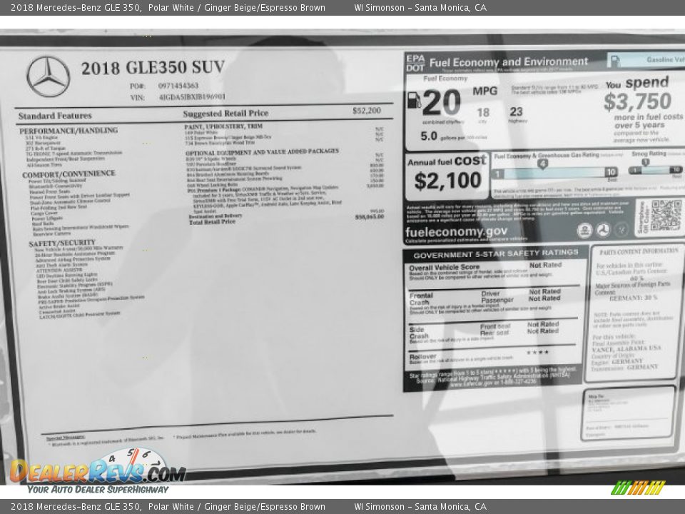 2018 Mercedes-Benz GLE 350 Polar White / Ginger Beige/Espresso Brown Photo #10